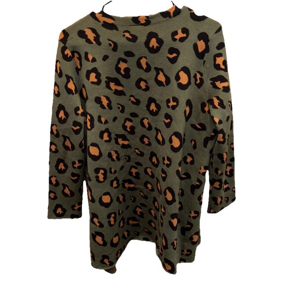 Ann Taylor Open Front Cardigan Green Cheetah Print LP Petite Long Sleeve Stretch - Picture 6 of 12